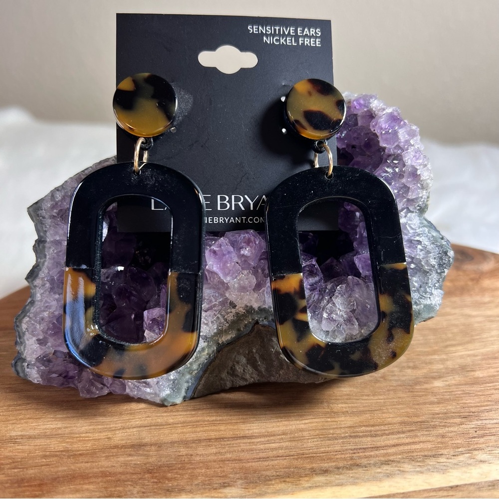 Lane Bryant Resin Tortoise Print Hoop Earrings NWT